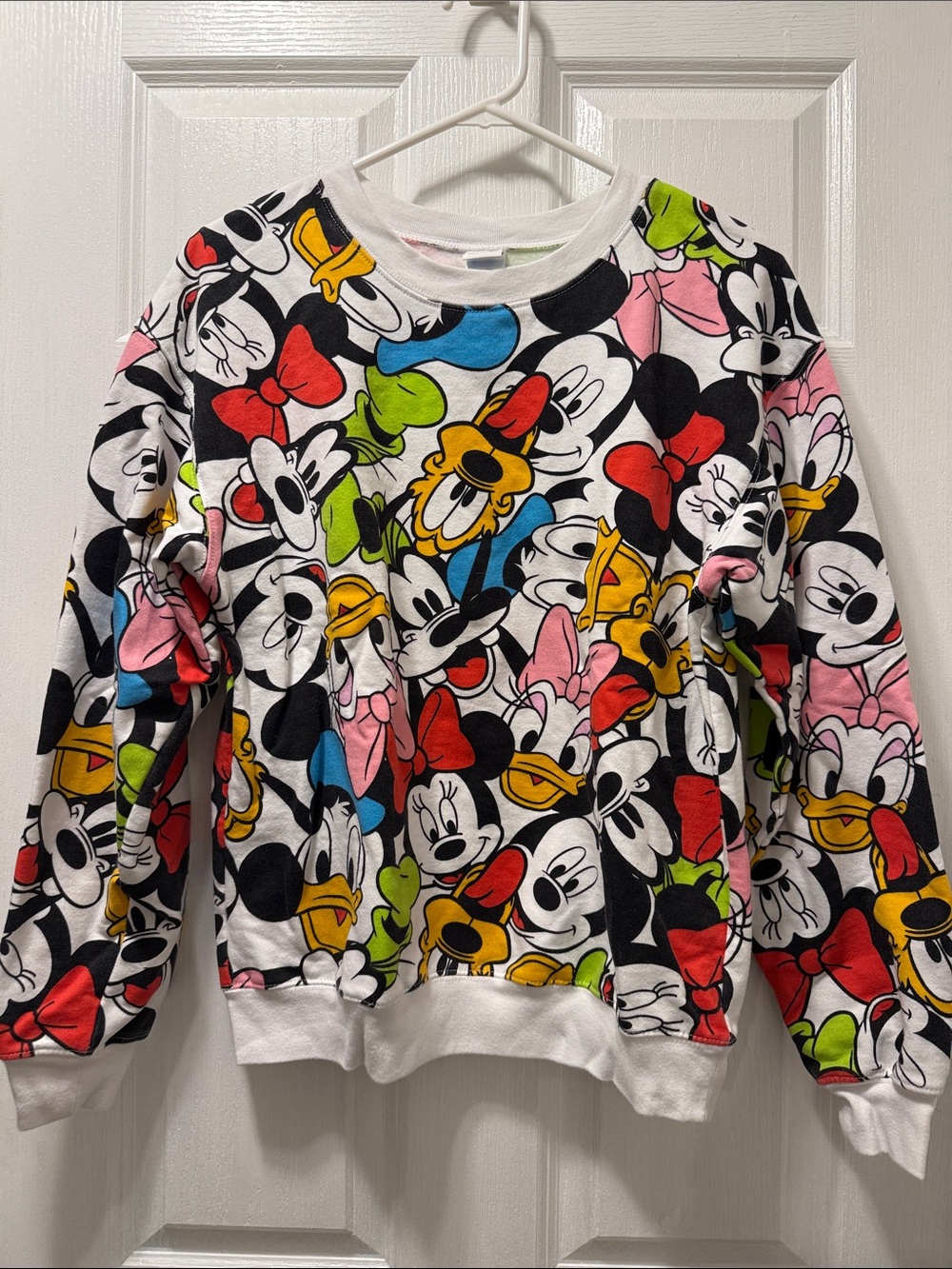 Disney White Crewneck Sweatshirt with Multi-Color Character Print